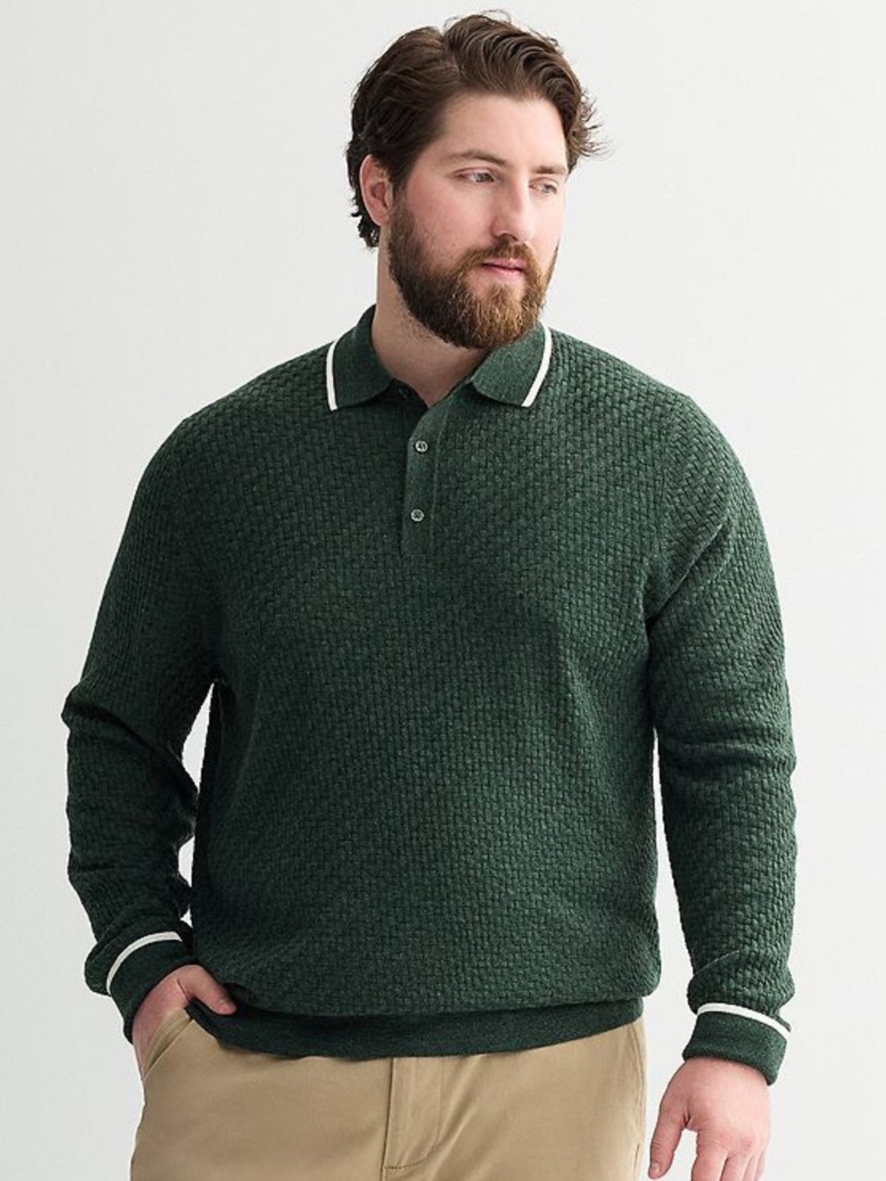 NWT Apt. 9 green Heather long sleeve texture sweater polo size XXL TALL